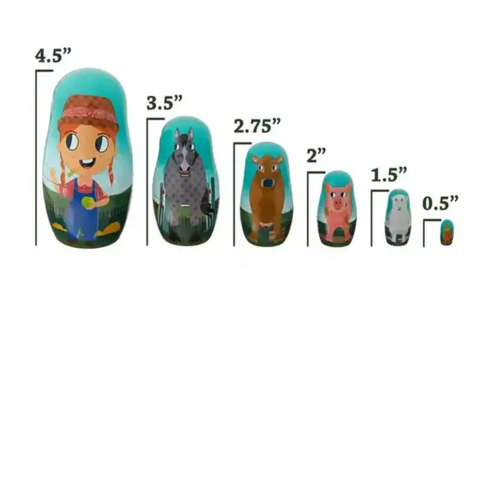 Imagination 11 pieces natural wood barnyard nesting dolls